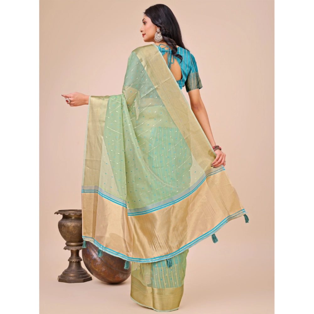 Women's Organza Printed Saree With Unstitched Blouse 5.5Mtr (Green)