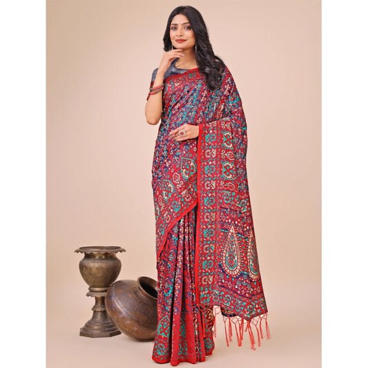 Women's Cotton Printed Saree With Unstitched Blouse 5.5Mtr (Pink)