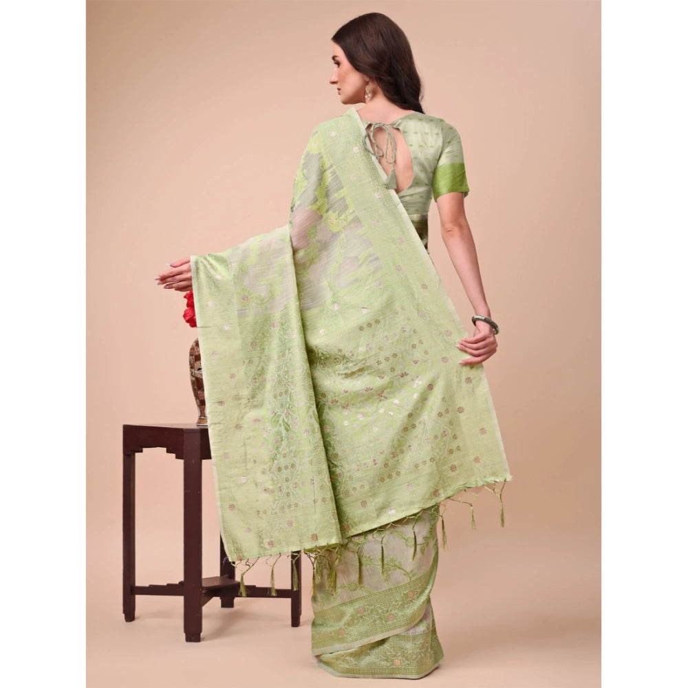 Women's Cotton Printed Saree With Unstitched Blouse 5.5Mtr (Light Green)