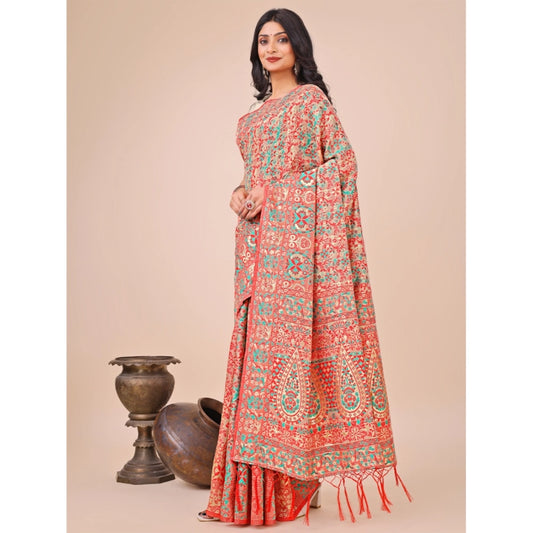 Women's Cotton Printed Saree With Unstitched Blouse 5.5Mtr (Cream)