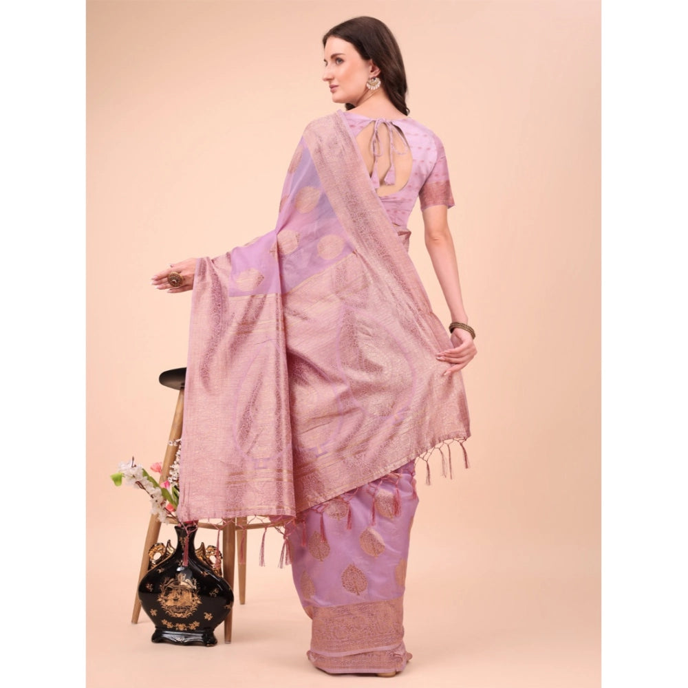 Women's Cotton Printed Saree With Unstitched Blouse 5.5Mtr (Light Pink)
