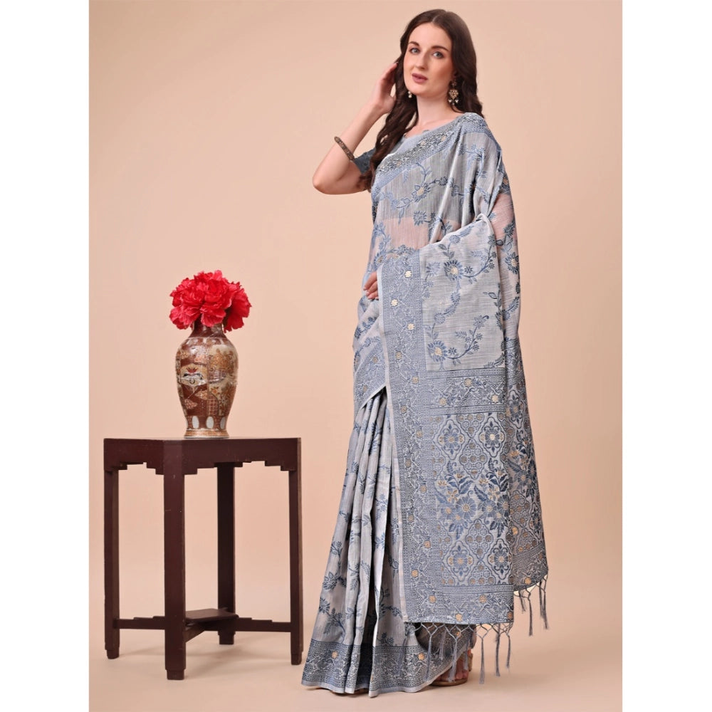 Women's Cotton Printed Saree With Unstitched Blouse 5.5Mtr (Grey)