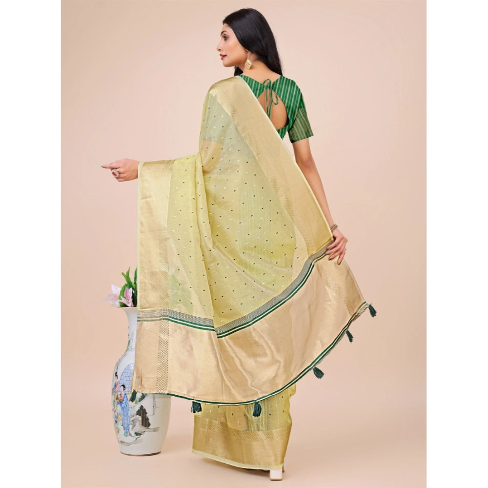 Women's Organza Printed Saree With Unstitched Blouse 5.5Mtr (Light Green)