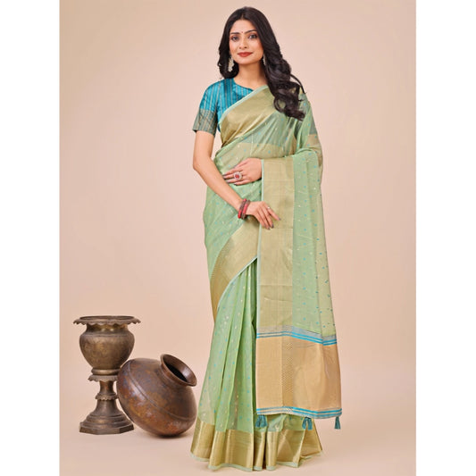 Women's Organza Printed Saree With Unstitched Blouse 5.5Mtr (Green)