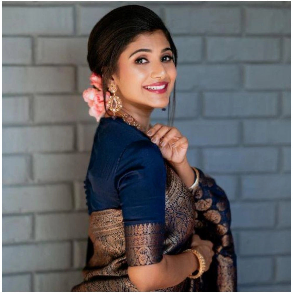 Women's Silk Printed Saree With Unstitched Blouse 5.5Mtr (Blue)