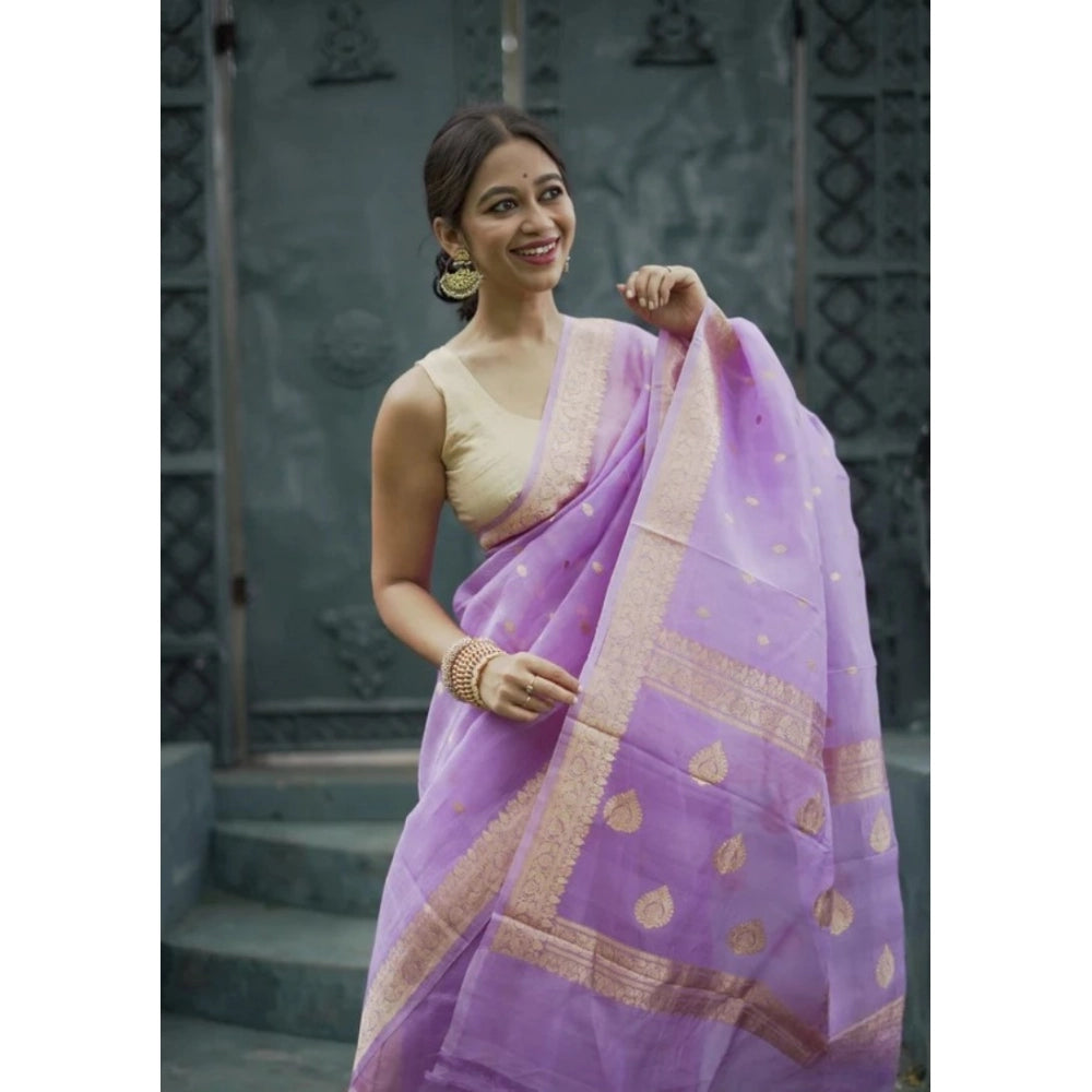 Women's Cotton Printed Saree With Unstitched Blouse 5.5Mtr (Lavender)