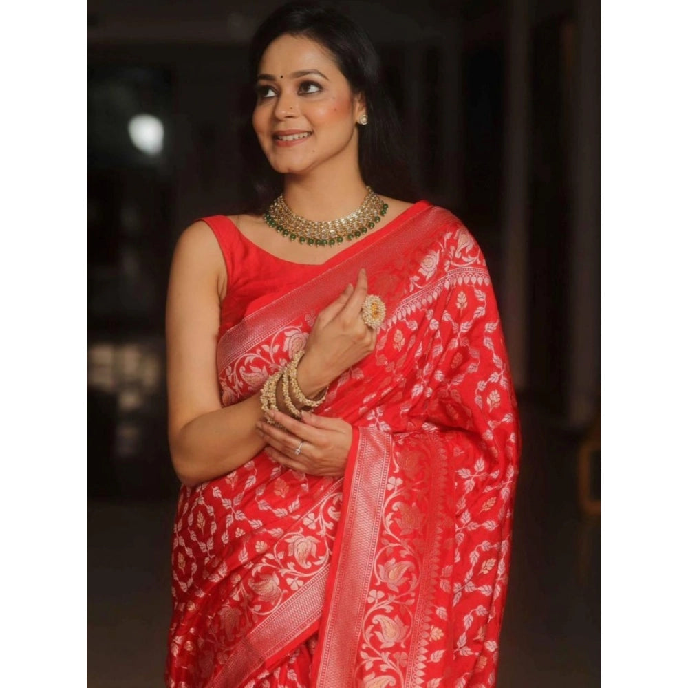 Women's Silk Printed Saree With Unstitched Blouse 5.5Mtr (Orange)