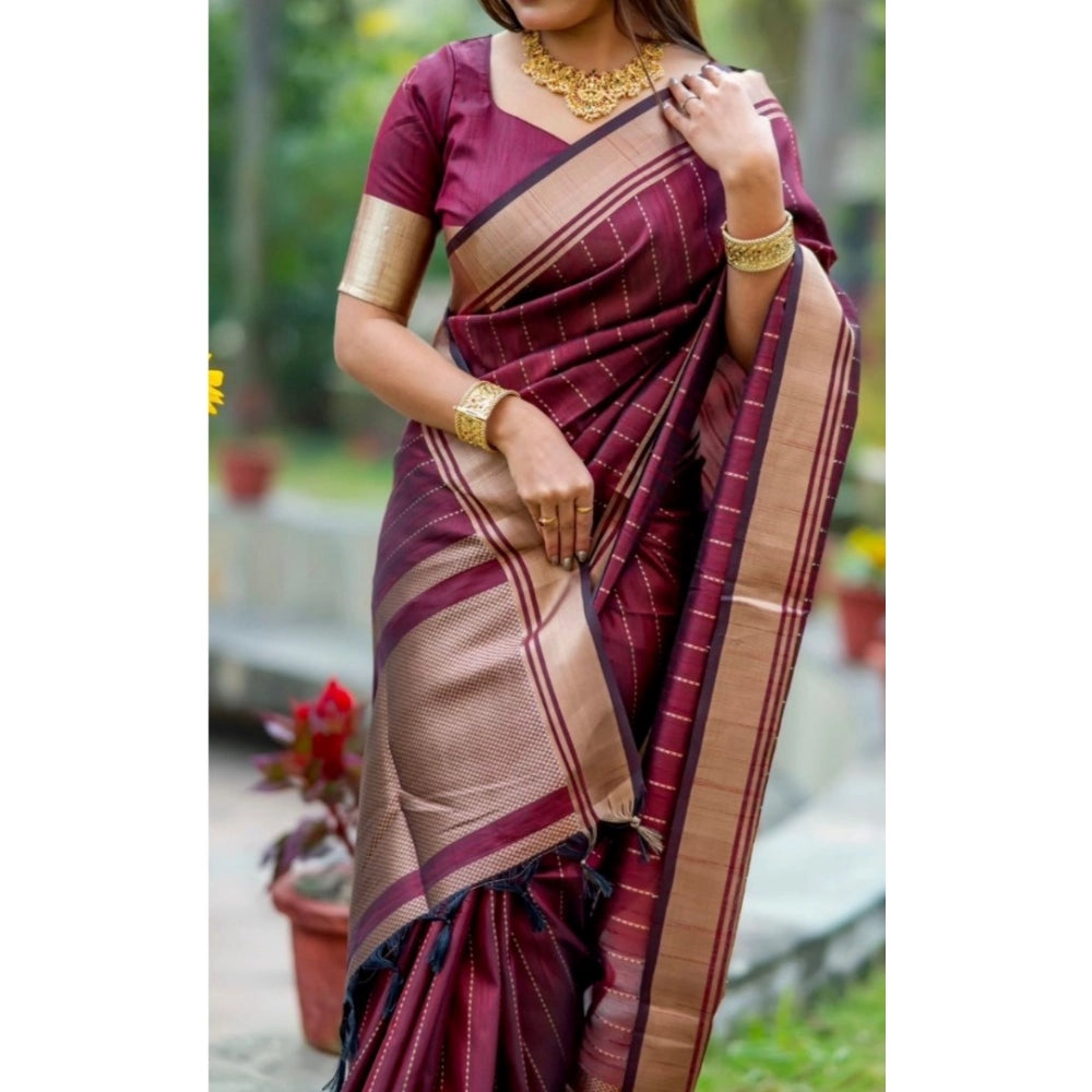 Women's Silk Printed Saree With Unstitched Blouse 5.5Mtr (Maroon)