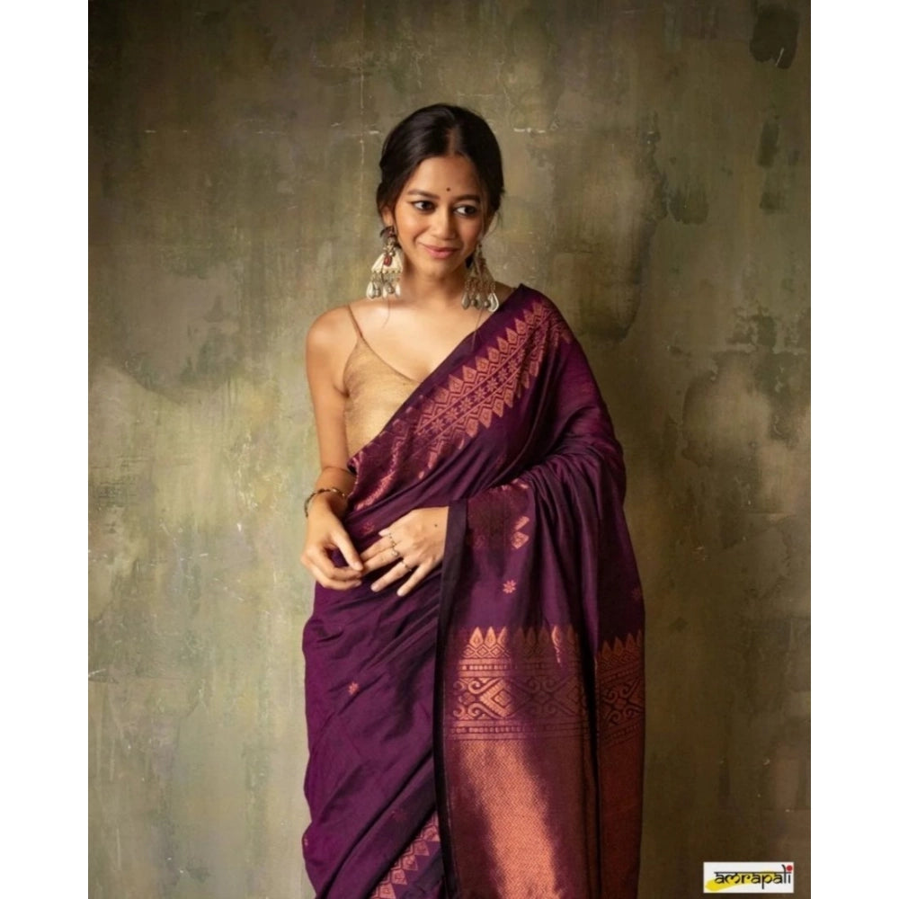 Women's Silk Printed Saree With Unstitched Blouse 5.5Mtr (Wine)