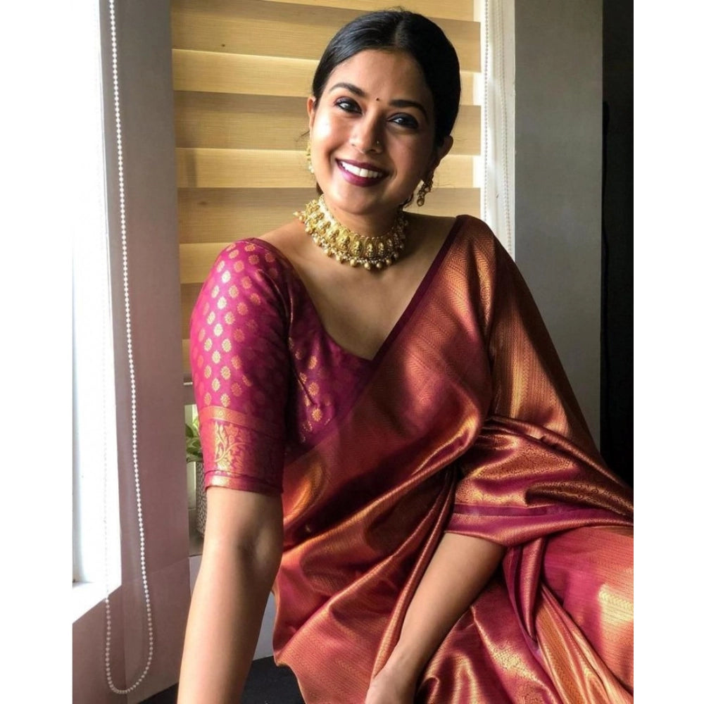 Women's Silk Printed Saree With Unstitched Blouse 5.5Mtr (Maroon)