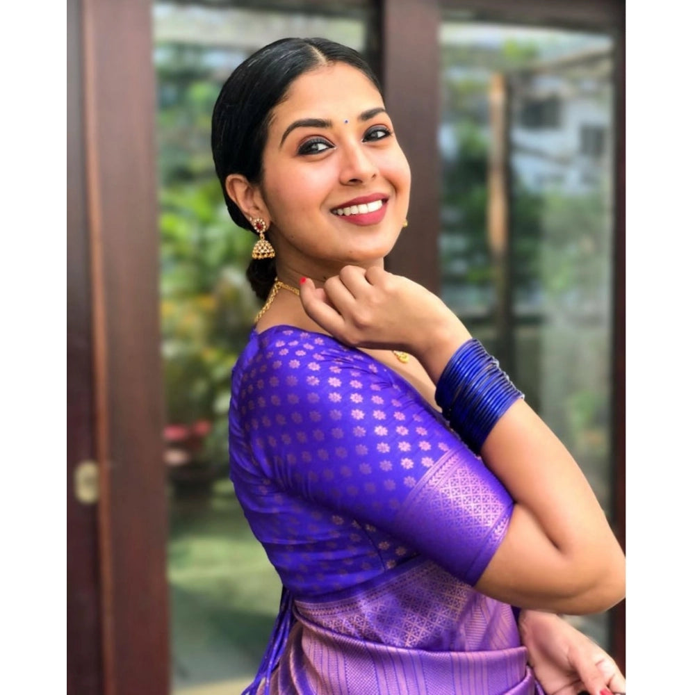 Women's Silk Printed Saree With Unstitched Blouse 5.5Mtr (Blue)