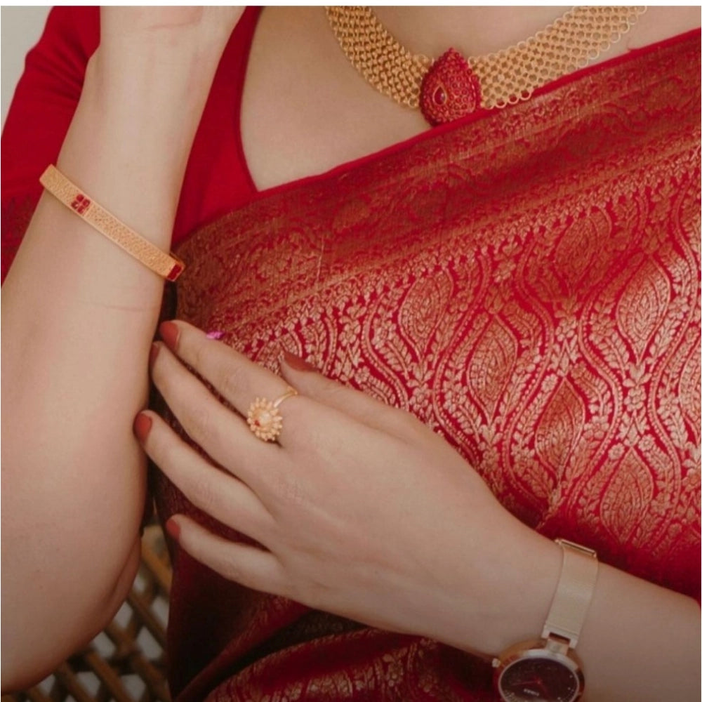 Women's Silk Printed Saree With Unstitched Blouse 5.5Mtr (Red)