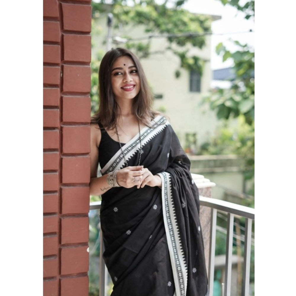 Women's Cotton Printed Saree With Unstitched Blouse 5.5Mtr (Black)