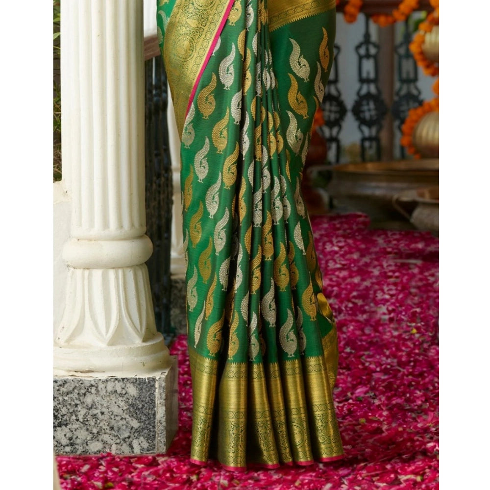Women's Silk Printed Saree With Unstitched Blouse 5.5Mtr (Green)