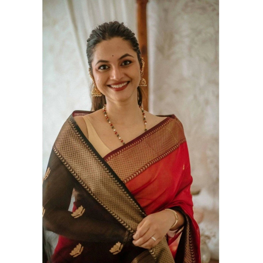 Women's Cotton Printed Saree With Unstitched Blouse 5.5Mtr (Red)