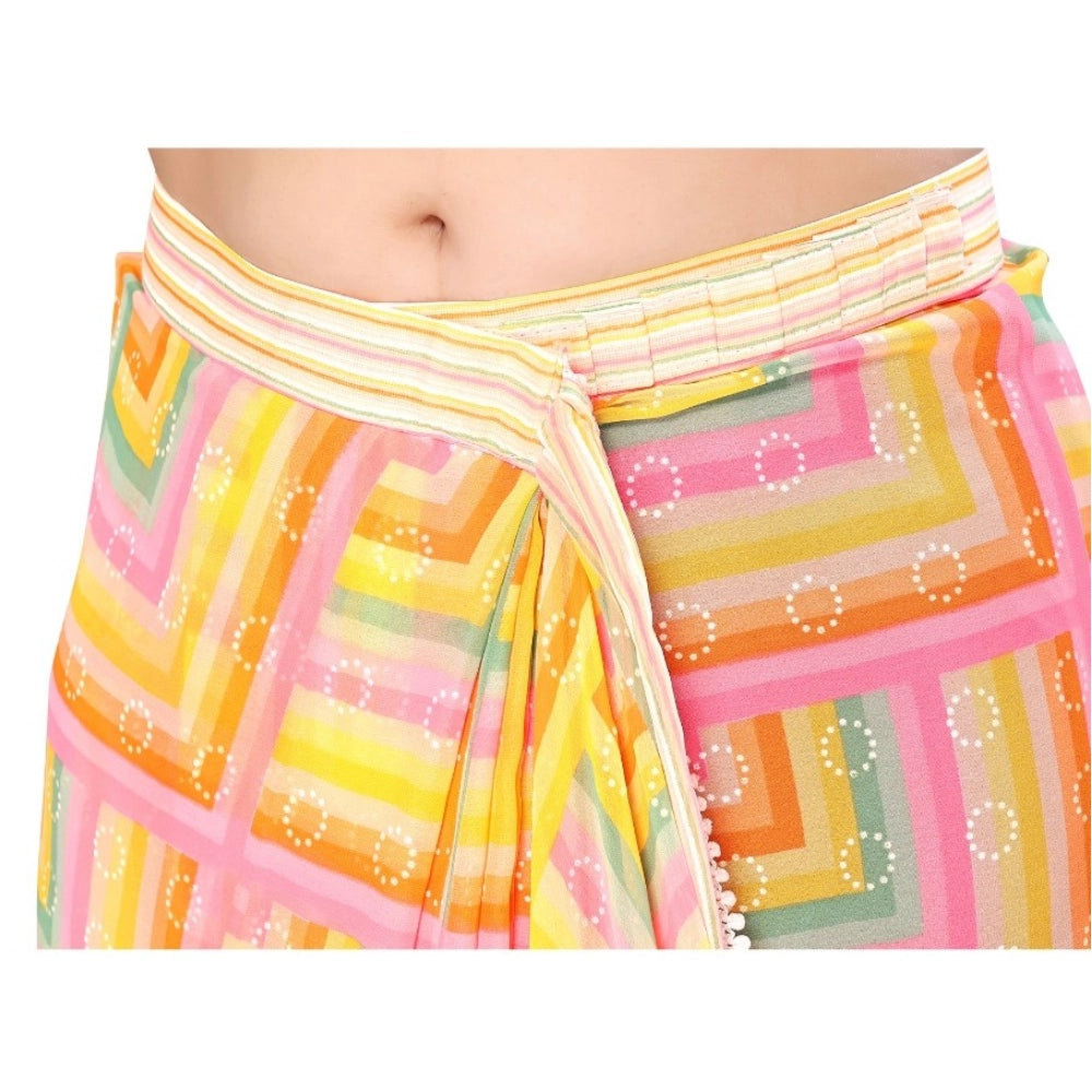 Women's Small Lace Georgette Printed Ready-to-Wear Saree With Unstitched Blouse 5.5 Mtr (Yellow)