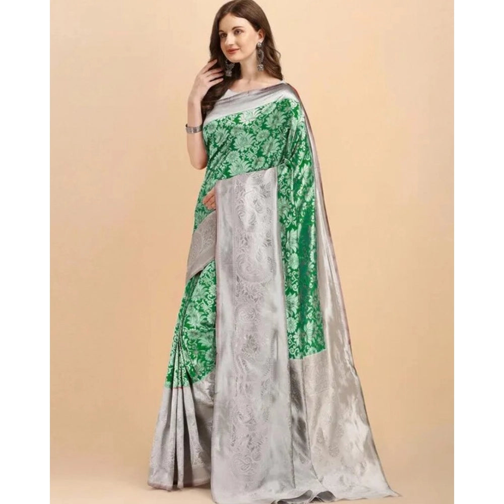 Women's Soft Lichi Silk Printed Saree With Unstitched Blouse 5.5Mtr (Green)