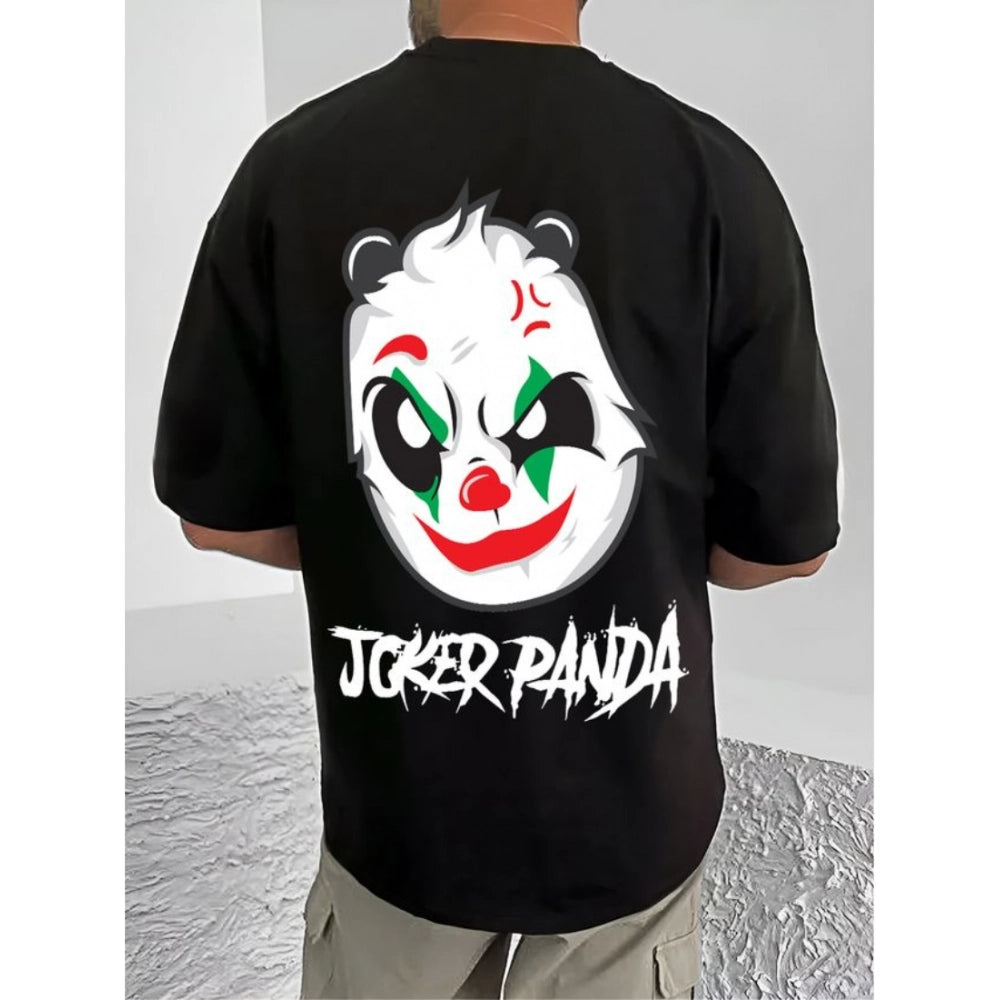 Men's Casual Cotton Blend Printed Round Neck Half Sleeve T-Shirt (Black)