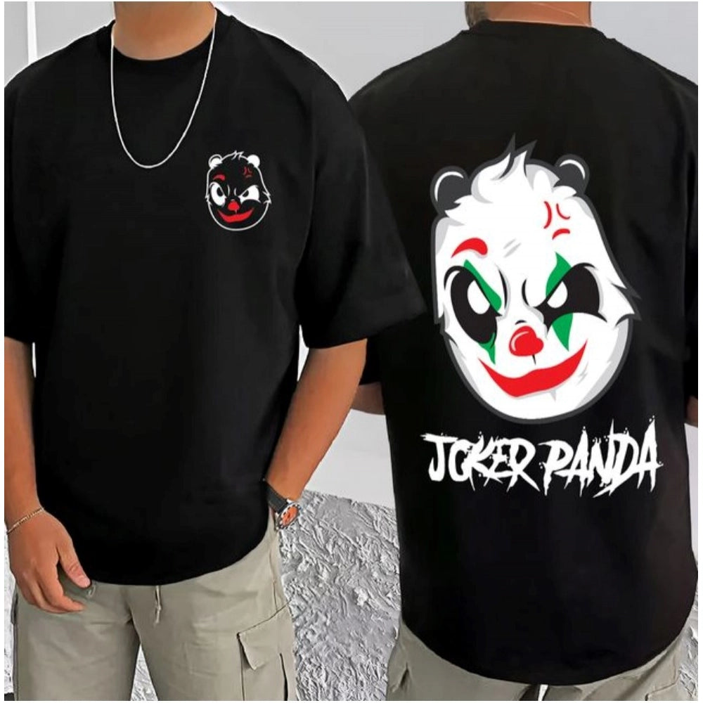 Men's Casual Cotton Blend Printed Round Neck Half Sleeve T-Shirt (Black)