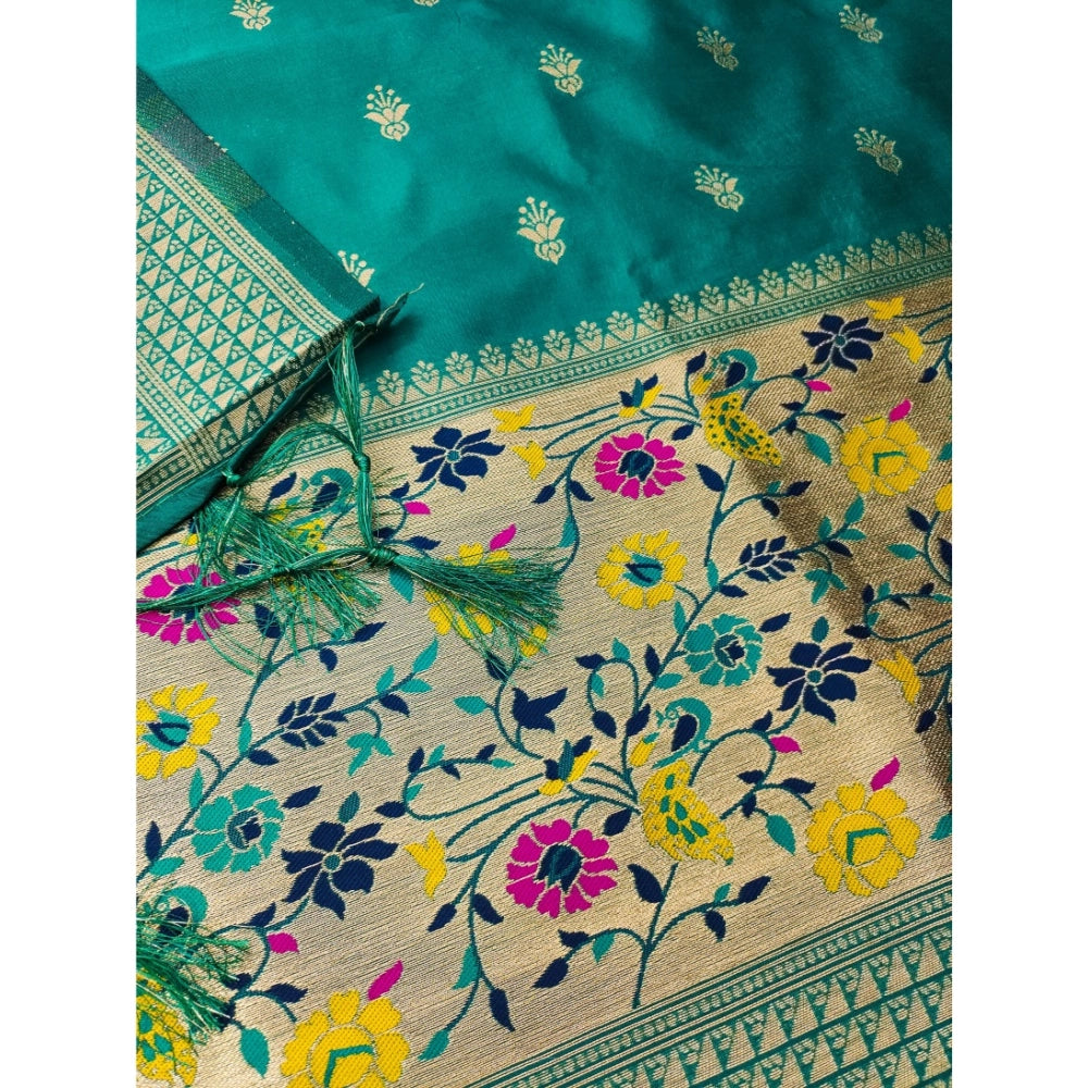 Women's Banarasi Silk Printed Unstitched Salwar Suit Material With Dupatta (Rama, 3Mtrs)