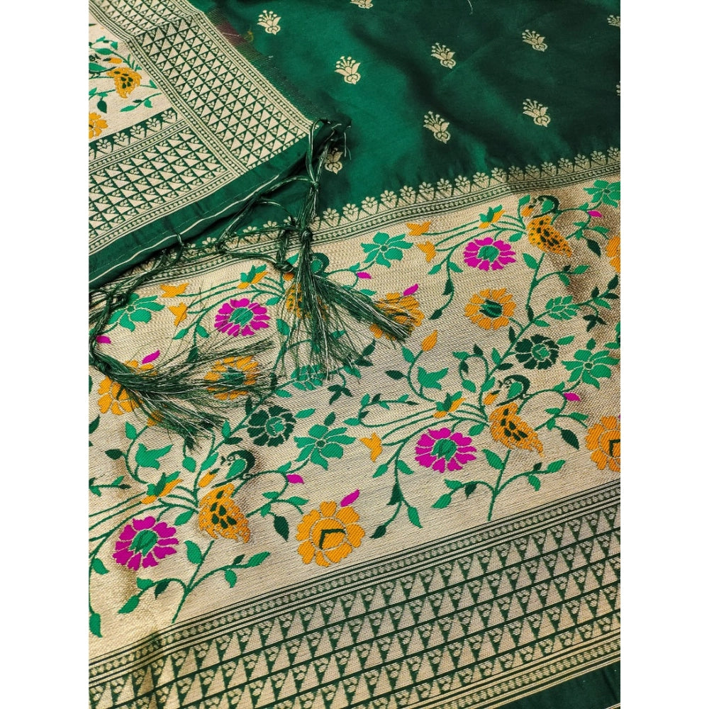 Women's Banarasi Silk Printed Unstitched Salwar Suit Material With Dupatta (Bottle Green, 3Mtrs)