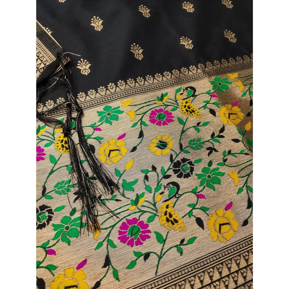 Women's Banarasi Silk Printed Unstitched Salwar Suit Material With Dupatta (Black, 3Mtrs)