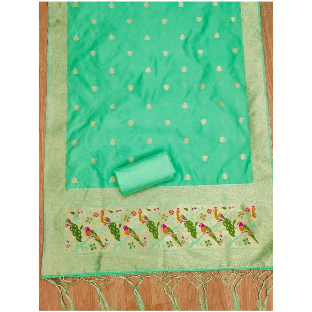 Women's Banarasi Silk Printed Unstitched Salwar Suit Material With Dupatta (Sea Green, 3Mtrs)