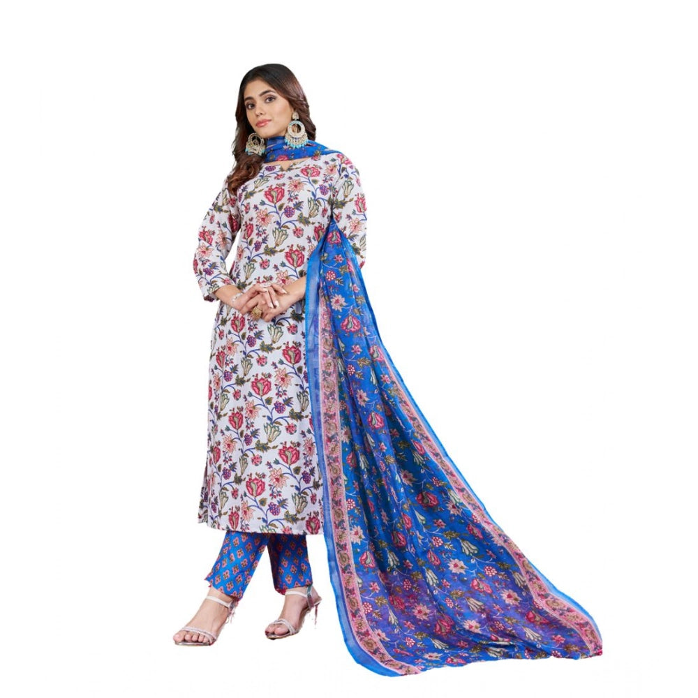 Women's Cotton Blend Printed Kurti With Pant Dupatta Set (Multicolor)