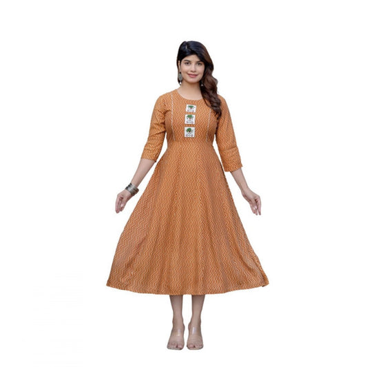 Women's Rayon Print With Embroidery Work A-Line Kurti (Rust)