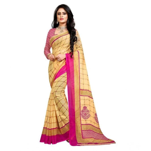 Women's Georgette Printed Saree With Unstitched Blouse 5.5Mtr (Pink)
