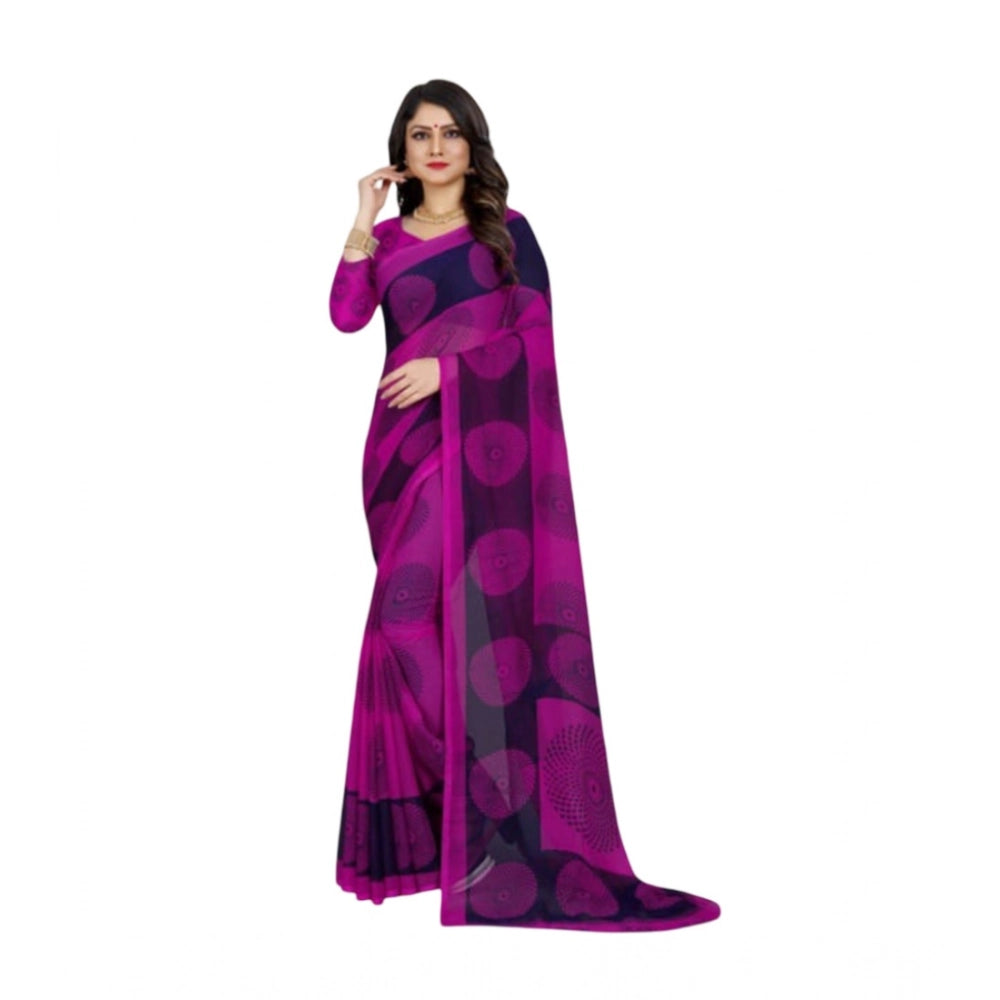 Women's Georgette Printed Saree With Unstitched Blouse 5.5Mtr (Purple)