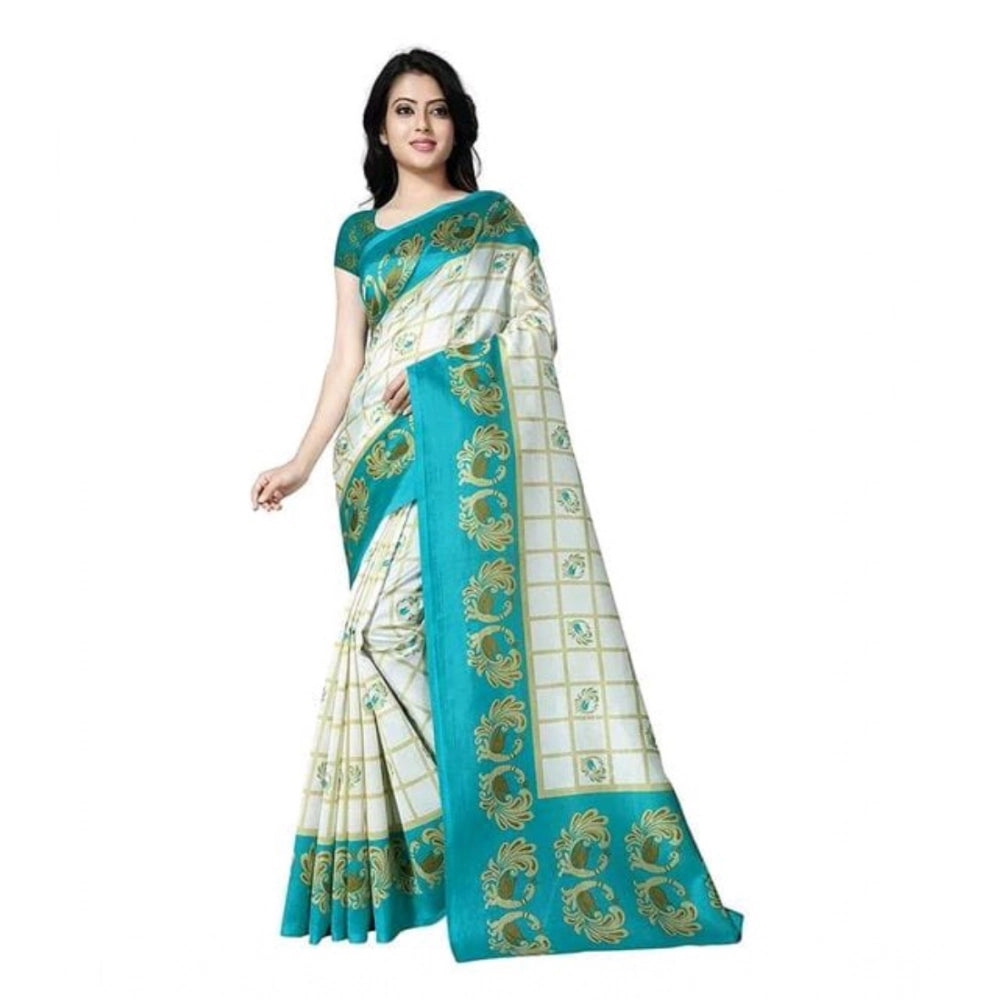 Women's Georgette Printed Saree With Unstitched Blouse 5.5Mtr (Aqua Blue)