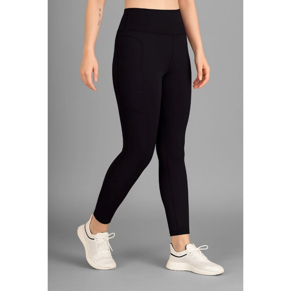 Women's Polyester Solid Ankle length High Waisted Tights (Black)