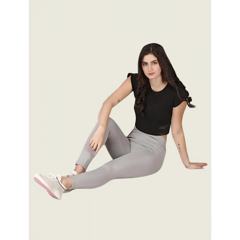 Women's Polyester Solid Ankle length High Waisted Tights (Grey)