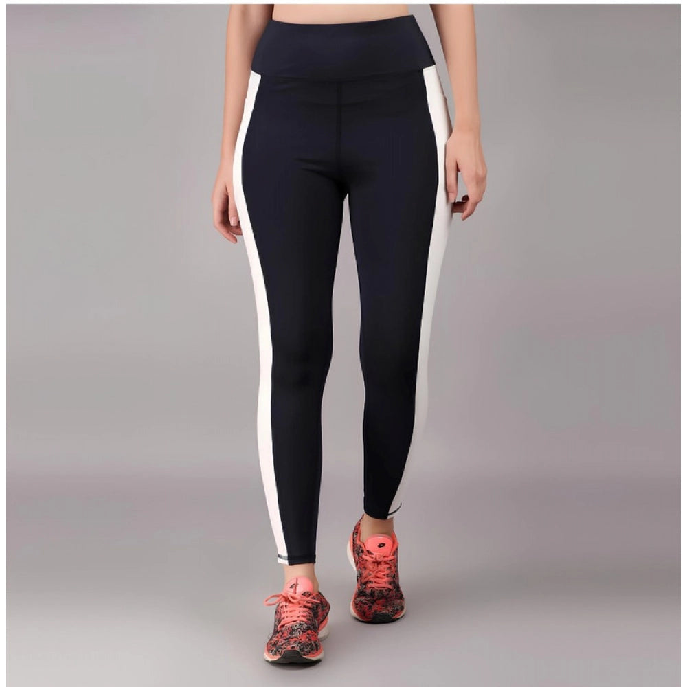 Women's Polyester Solid Ankle length High Waisted Tights (Navy Blue)