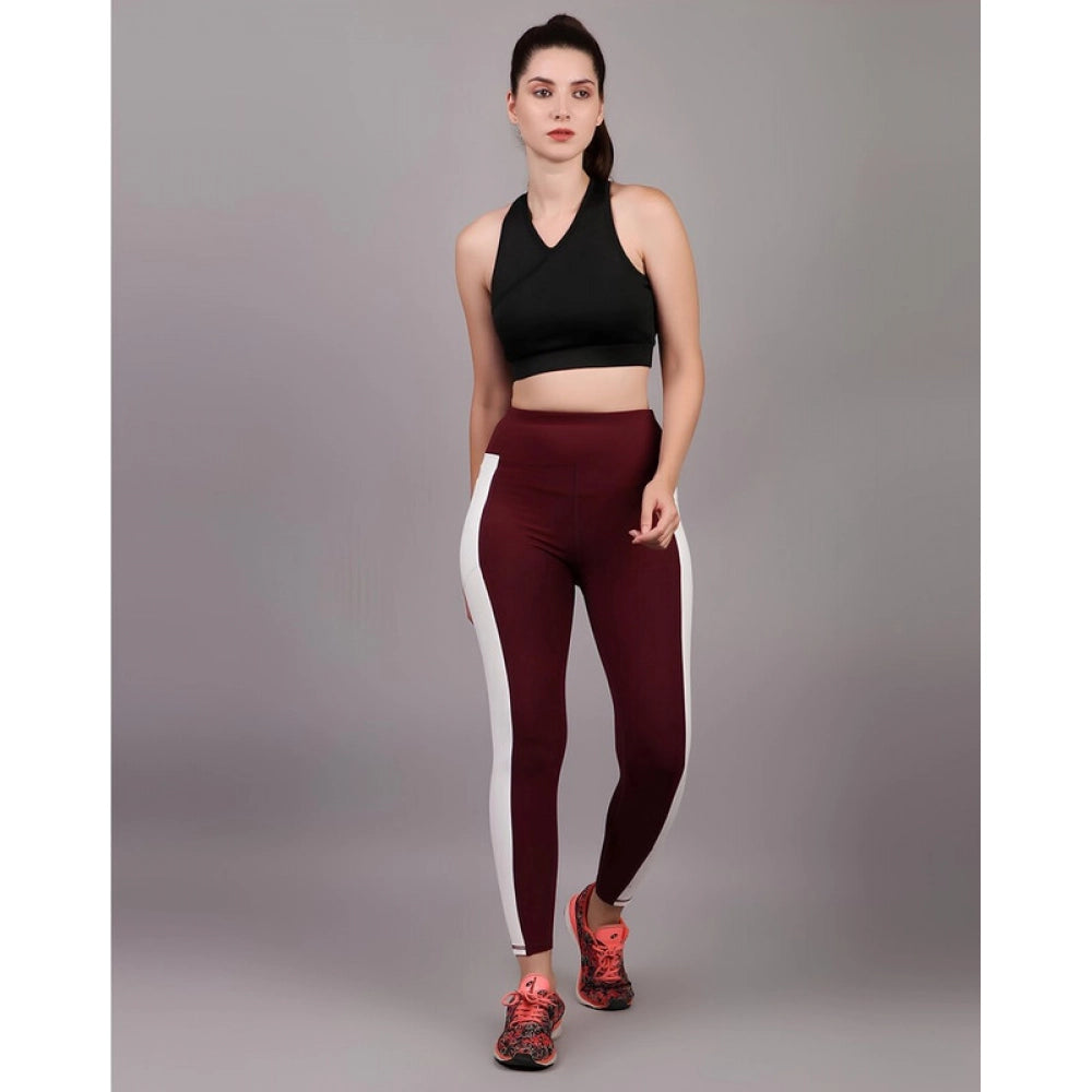 Women's Polyester Solid Ankle length High Waisted Tights (Maroon)