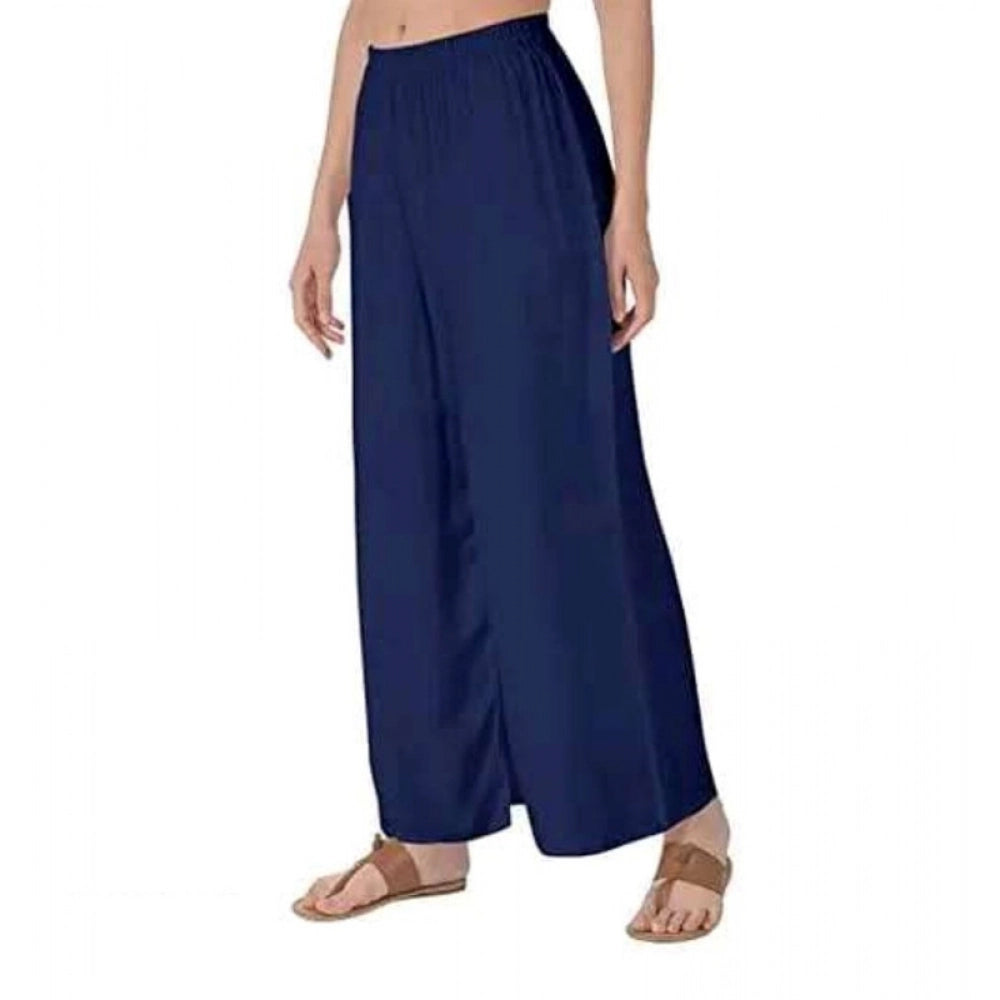 Women's Casual Rayon Solid Ankle Length Palazzo (Navy Blue , Free Size)