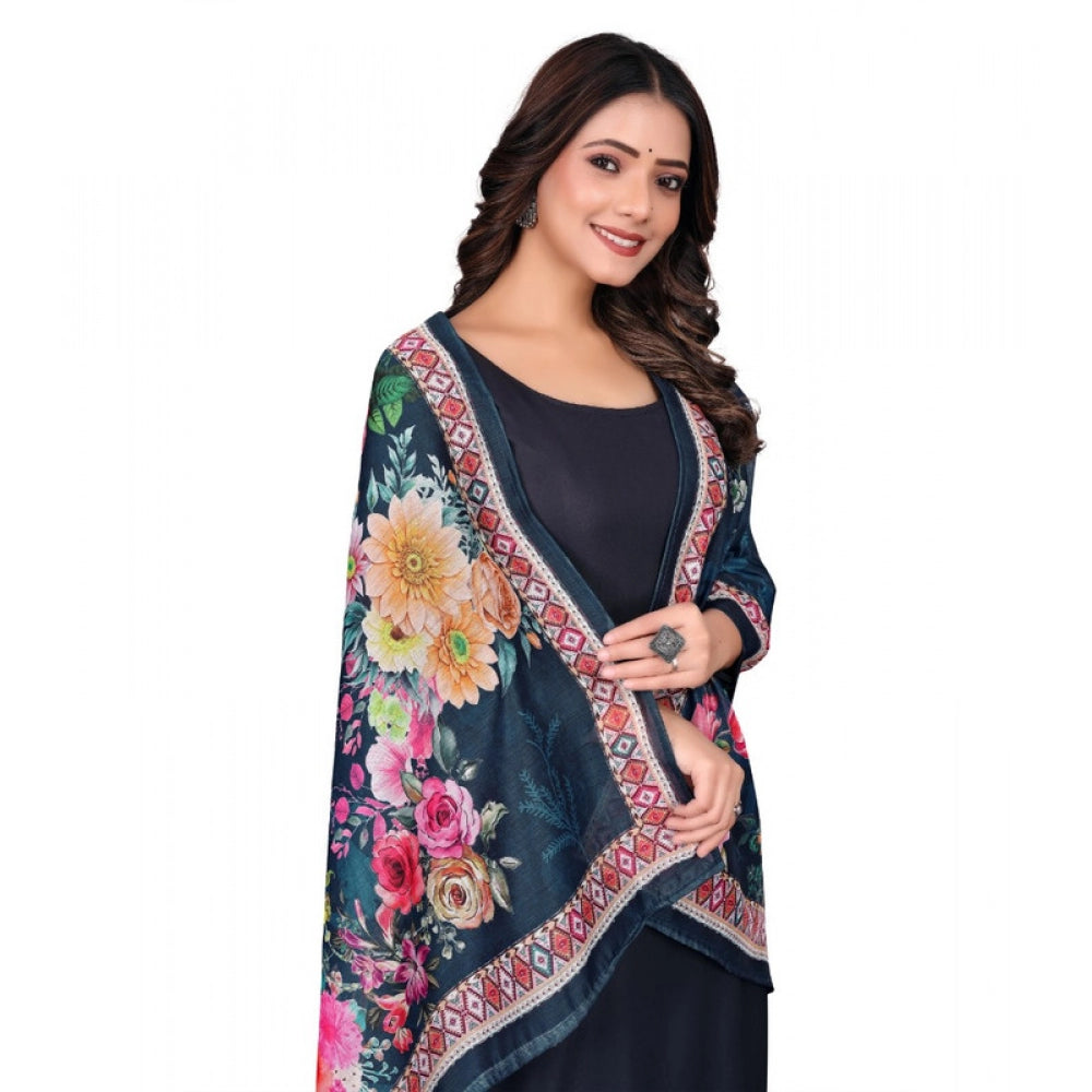 Women's chanderi silk Printed Dupatta (Navy Blue, Length:Â 2 Mtr)