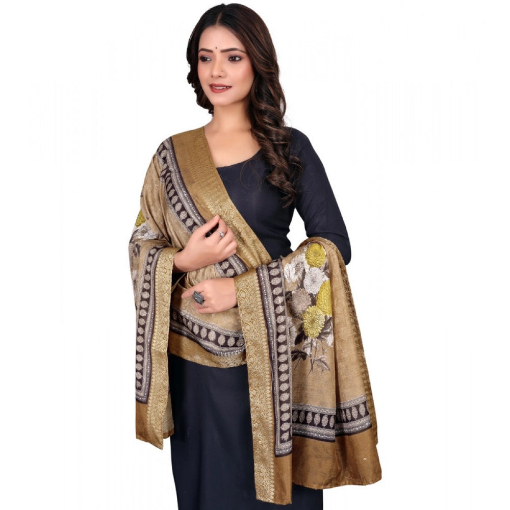 Women's chanderi silk Printed Dupatta (Beige, Length: 2 Mtr)