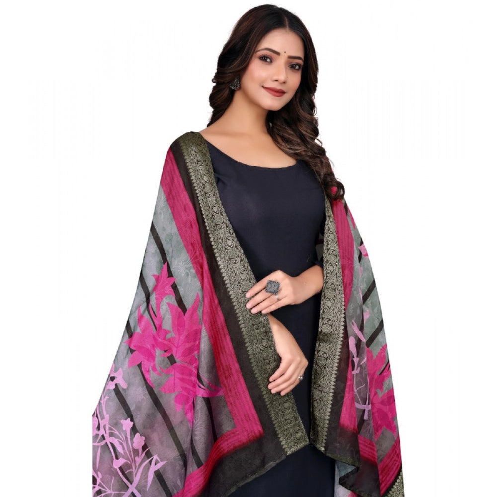 Women's chanderi silk Printed Dupatta (Black, Length:Â 2 Mtr)