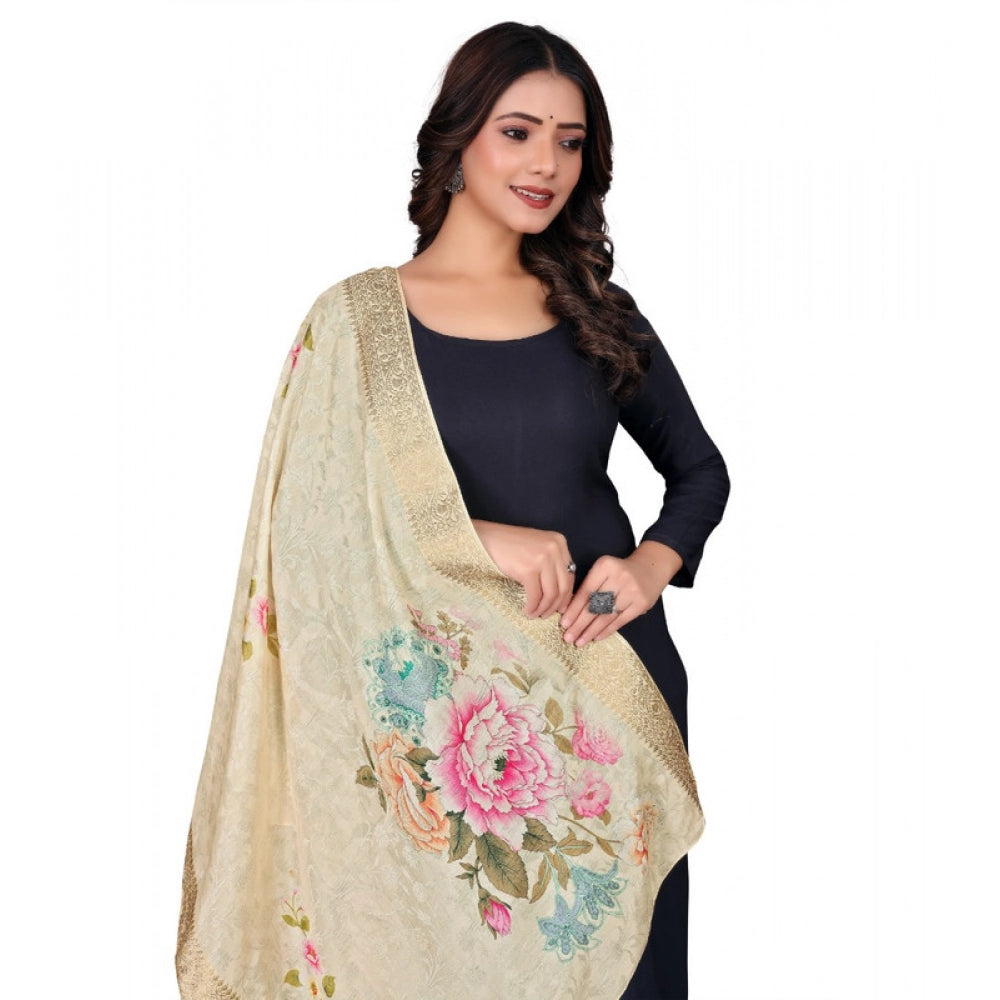 Women's chanderi silk Printed Dupatta (Beige, Length: 2 Mtr)