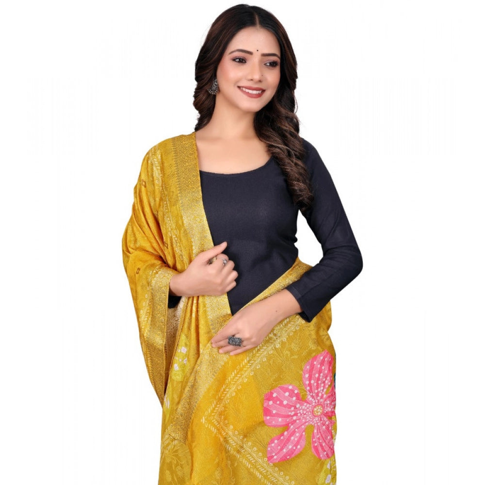 Women's chanderi silk Printed Dupatta (Yellow, Length: 2 Mtr)