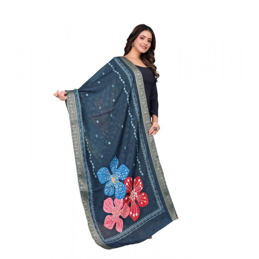 Women's chanderi silk Printed Dupatta (Navy Blue, Length:Â 2 Mtr)