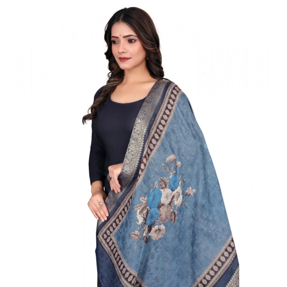 Women's chanderi silk Printed Dupatta (Navy Blue, Length:Â 2 Mtr)