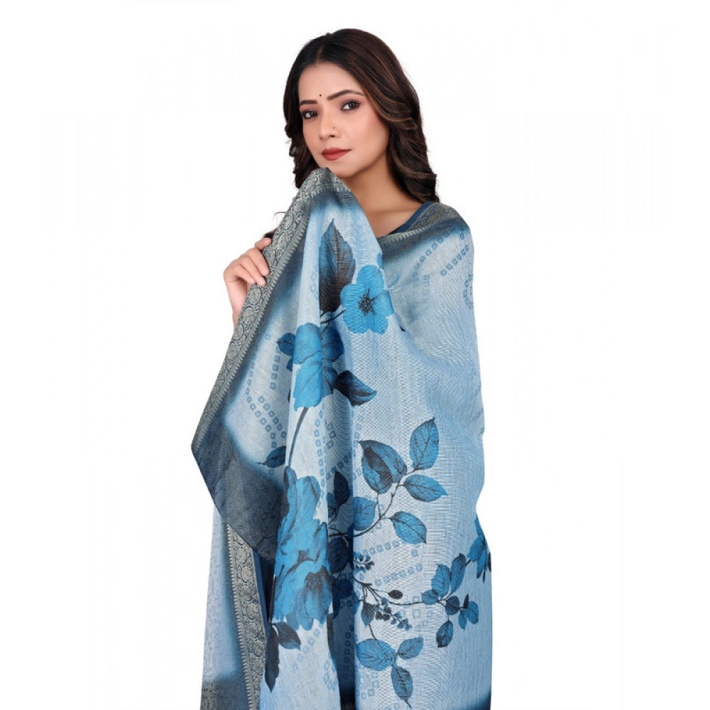 Women's chanderi silk Printed Dupatta (Blue, Length:Â 2 Mtr)