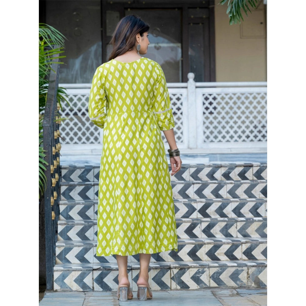 Women's Rayon Print With Embroidery Work A-Line Kurti (Parrot)