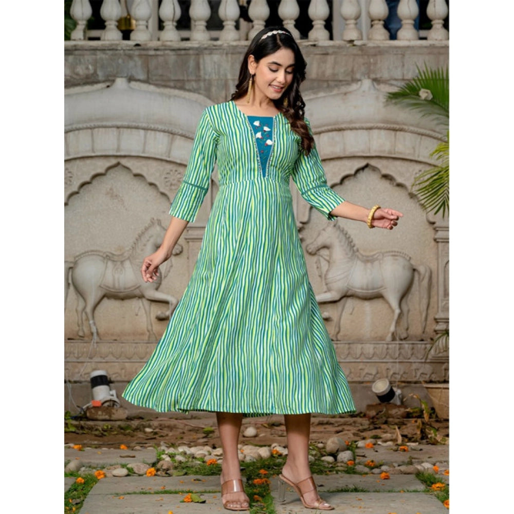 Women's Rayon Print With Embroidery Work A-Line Kurti (Rama)
