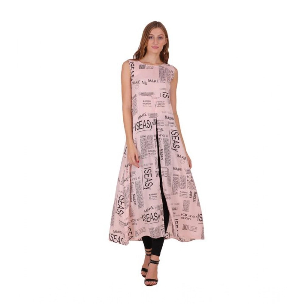 Women's Casual Crepe Sleeveless Slit Dress (Light Pink)
