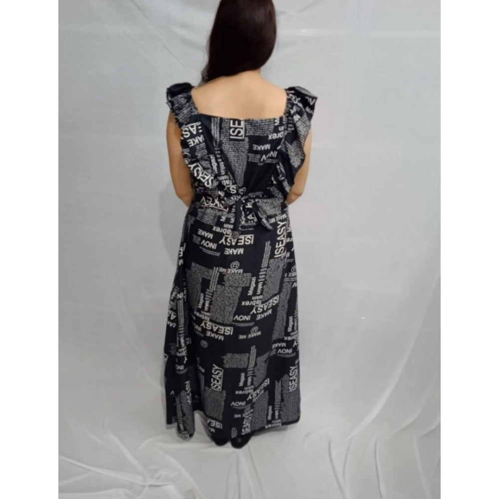 Women's Casual Crepe Sleeveless Dress (Black)