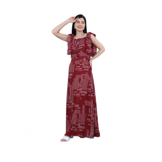 Women's Casual Crepe Sleeveless Dress (Maroon)